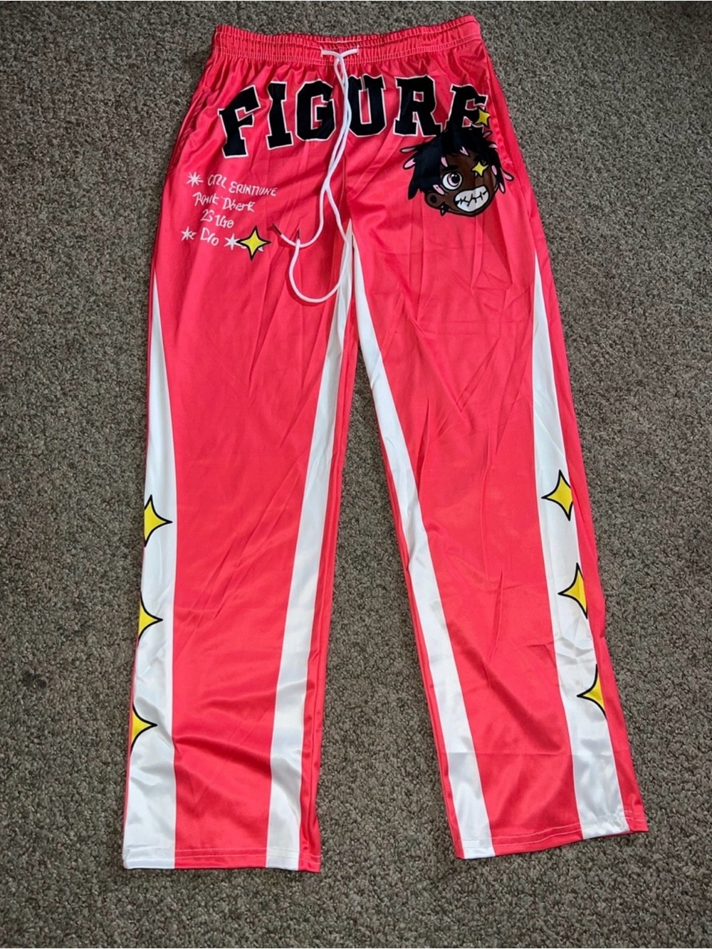 Woman Coral Graphic Pants with White Stripe